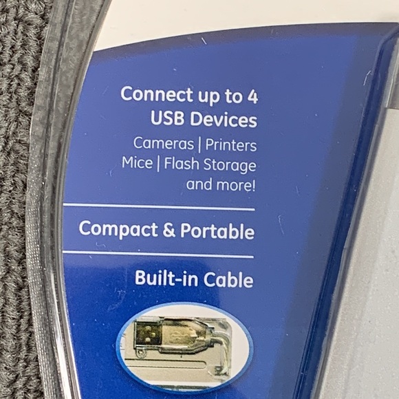 GE High Speed USB 2.0 4-Port Hub Built in Cable #98751 New Factory Sealed - Picture 5 of 13
